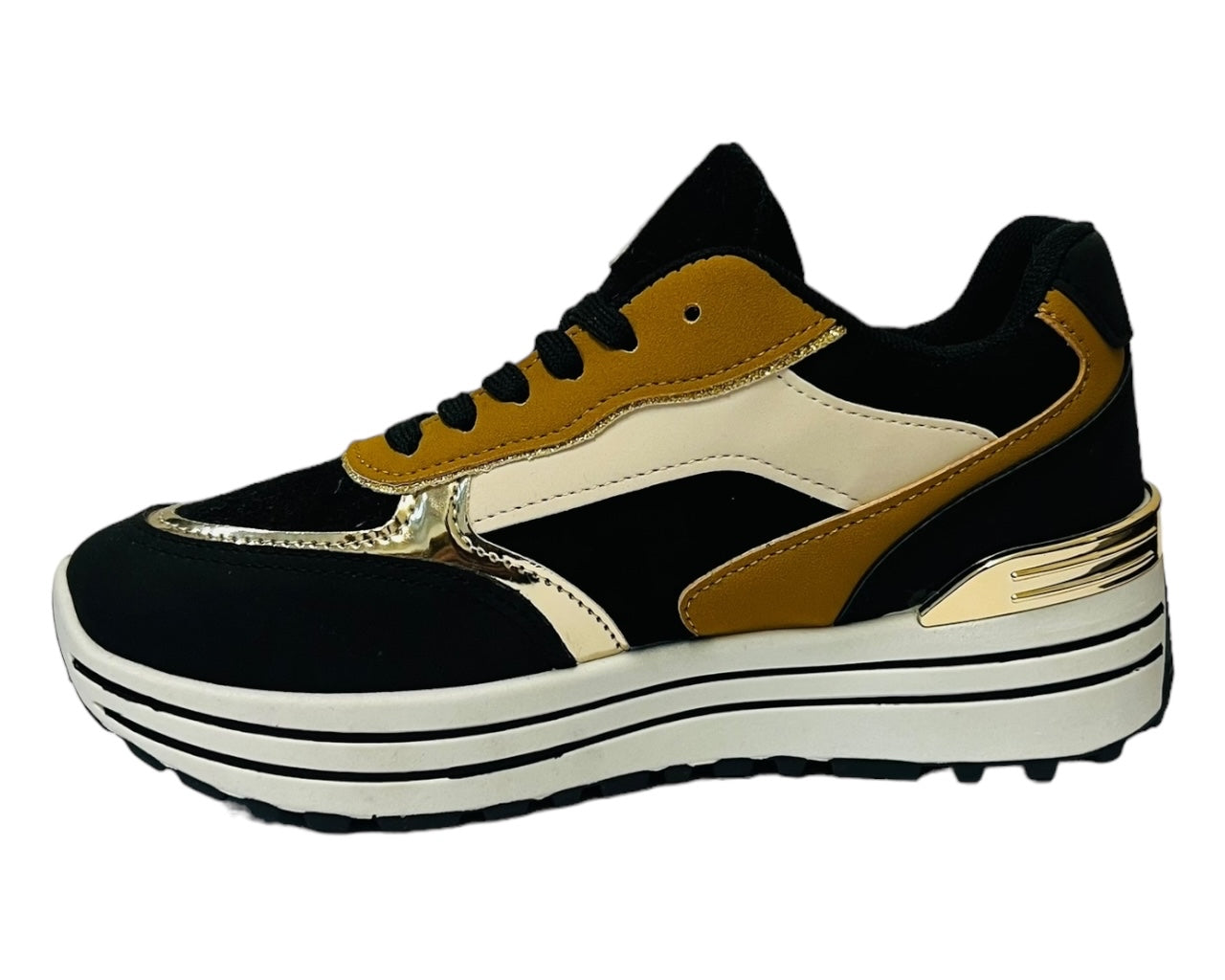 Faux Leather Chunky Sole Lace Up Trainers