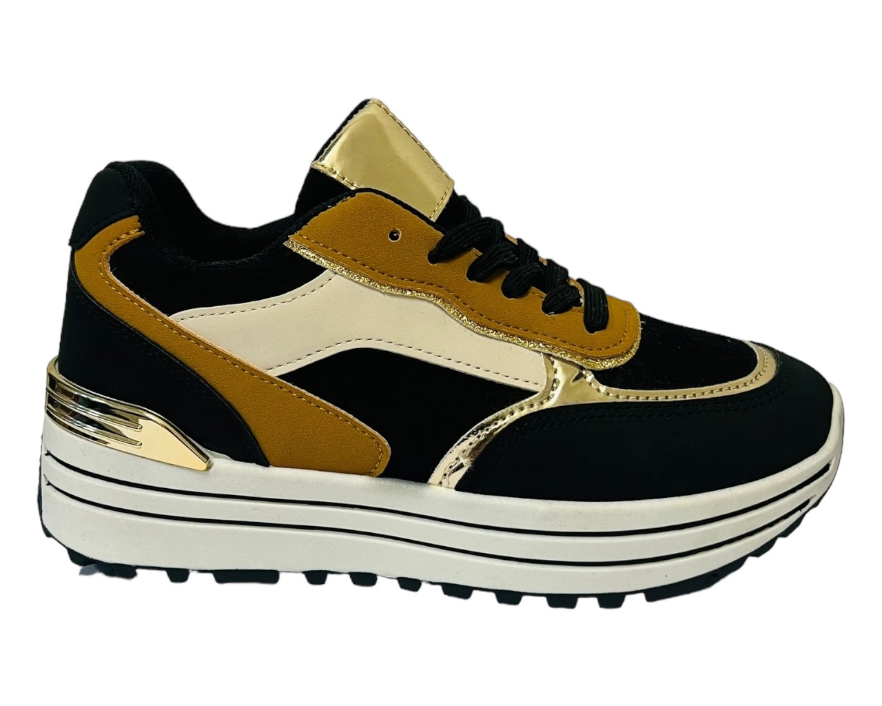 Faux Leather Chunky Sole Lace Up Trainers