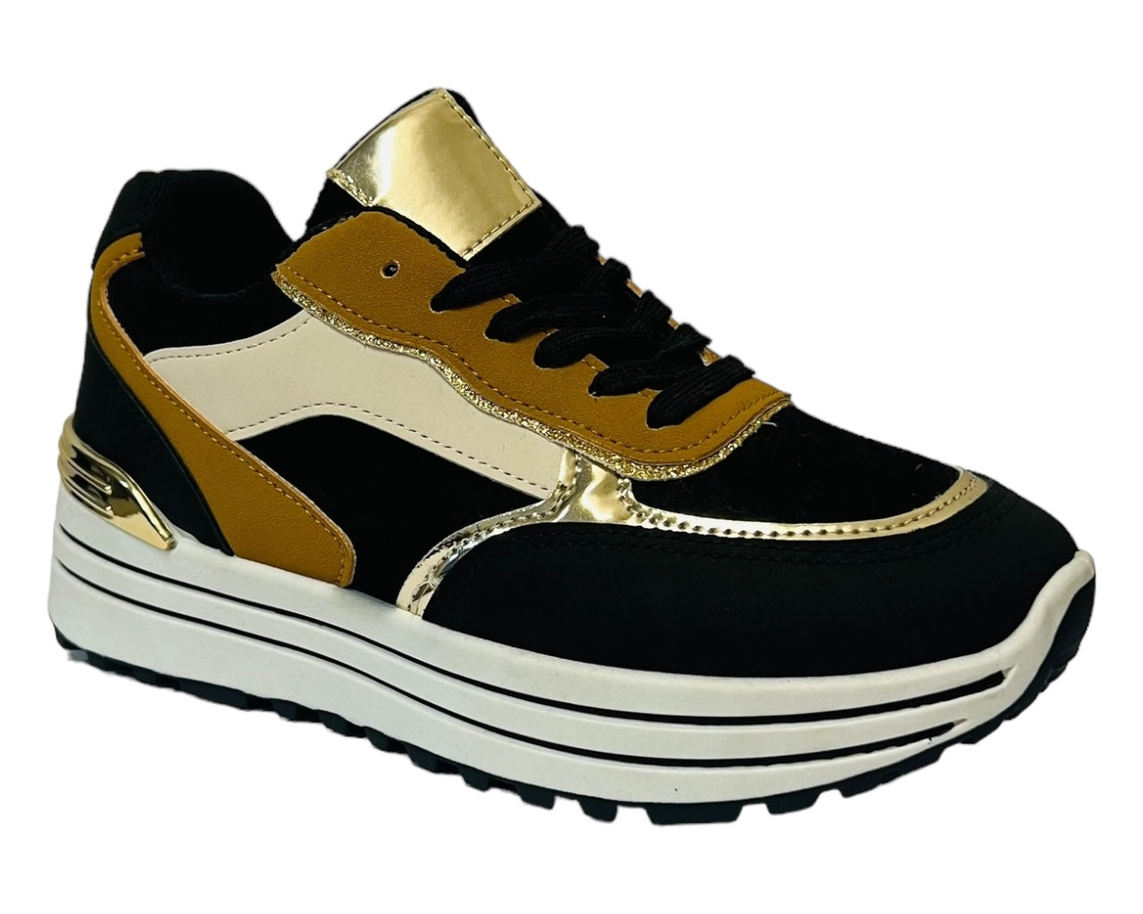 Faux Leather Chunky Sole Lace Up Trainers
