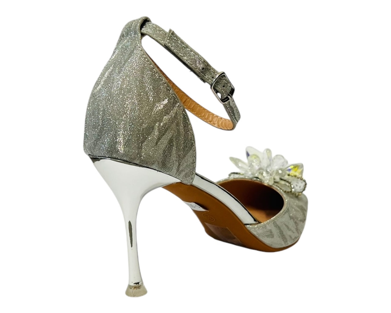 Ankle Strap Diamante Flower Open Court Shoes