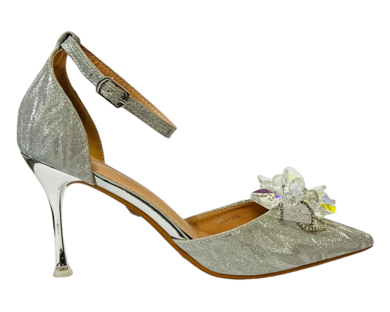 Ankle Strap Diamante Flower Open Court Shoes