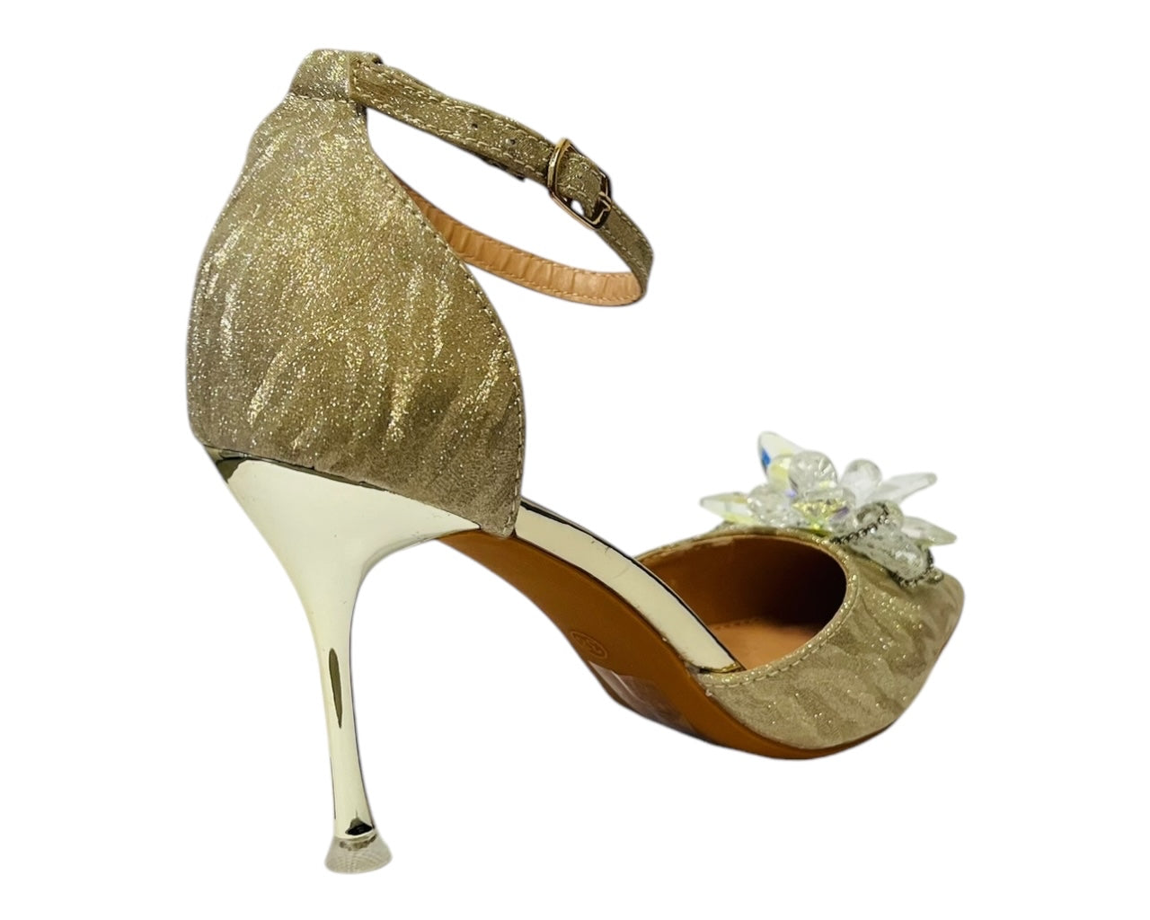 Ankle Strap Diamante Flower Open Court Shoes
