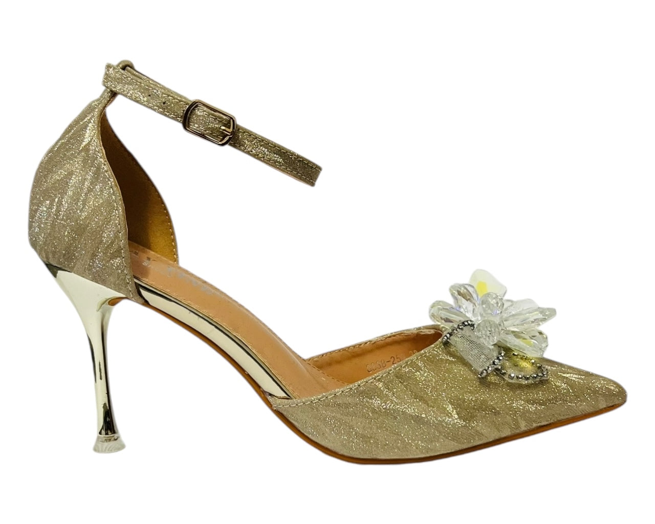 Ankle Strap Diamante Flower Open Court Shoes