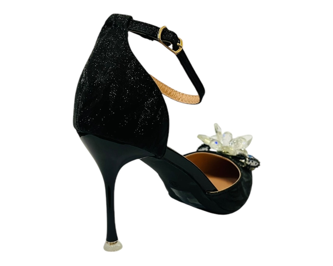 Ankle Strap Diamante Flower Open Court Shoes