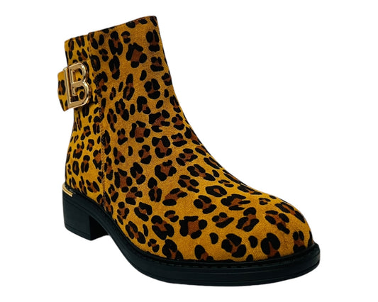 Women's Animal Print Flat Ankle Booties Winter Zipper Boots