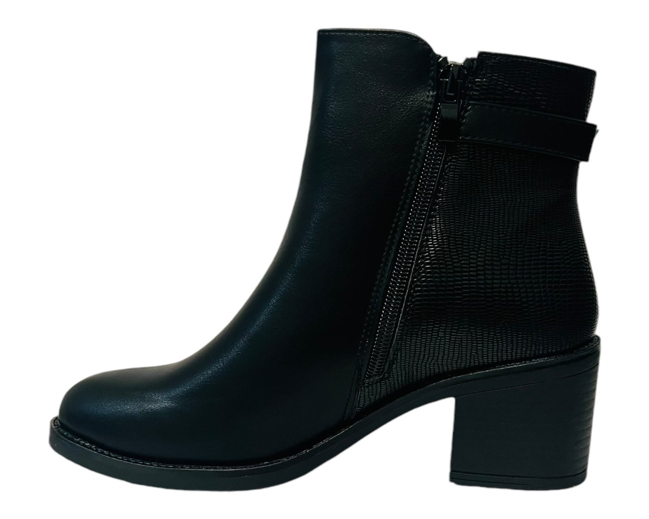 Faux Leather Block Heel Ankle Boots
