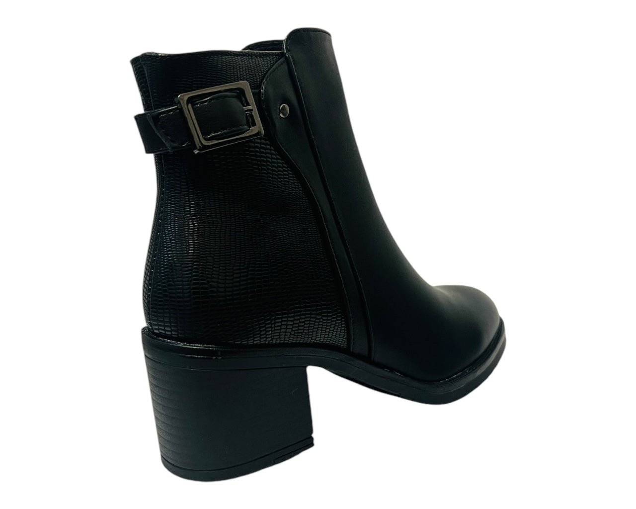 Faux Leather Block Heel Ankle Boots