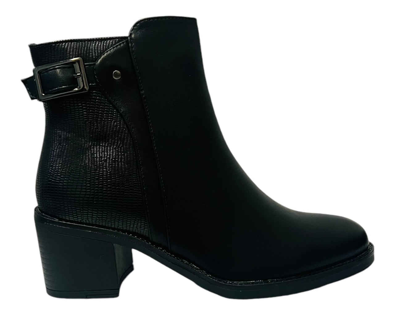 Faux Leather Block Heel Ankle Boots