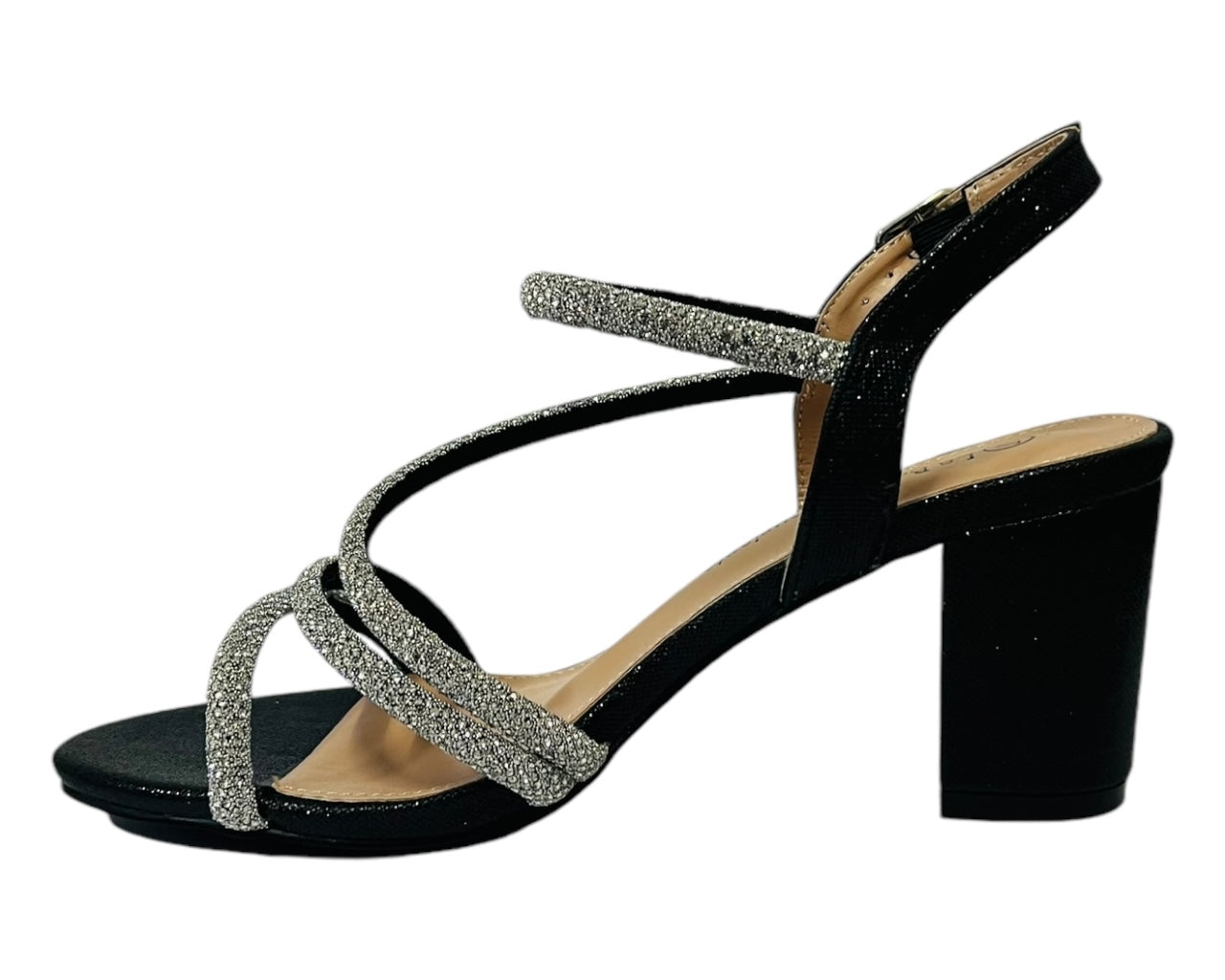 Women's Ankle Strap Glitter Block Heel Shoes