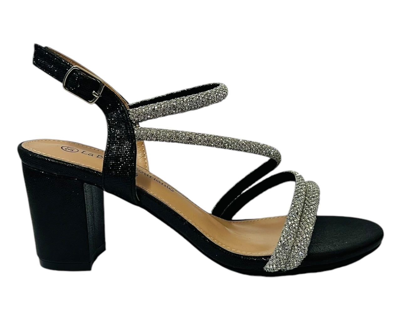 Women's Ankle Strap Glitter Block Heel Shoes