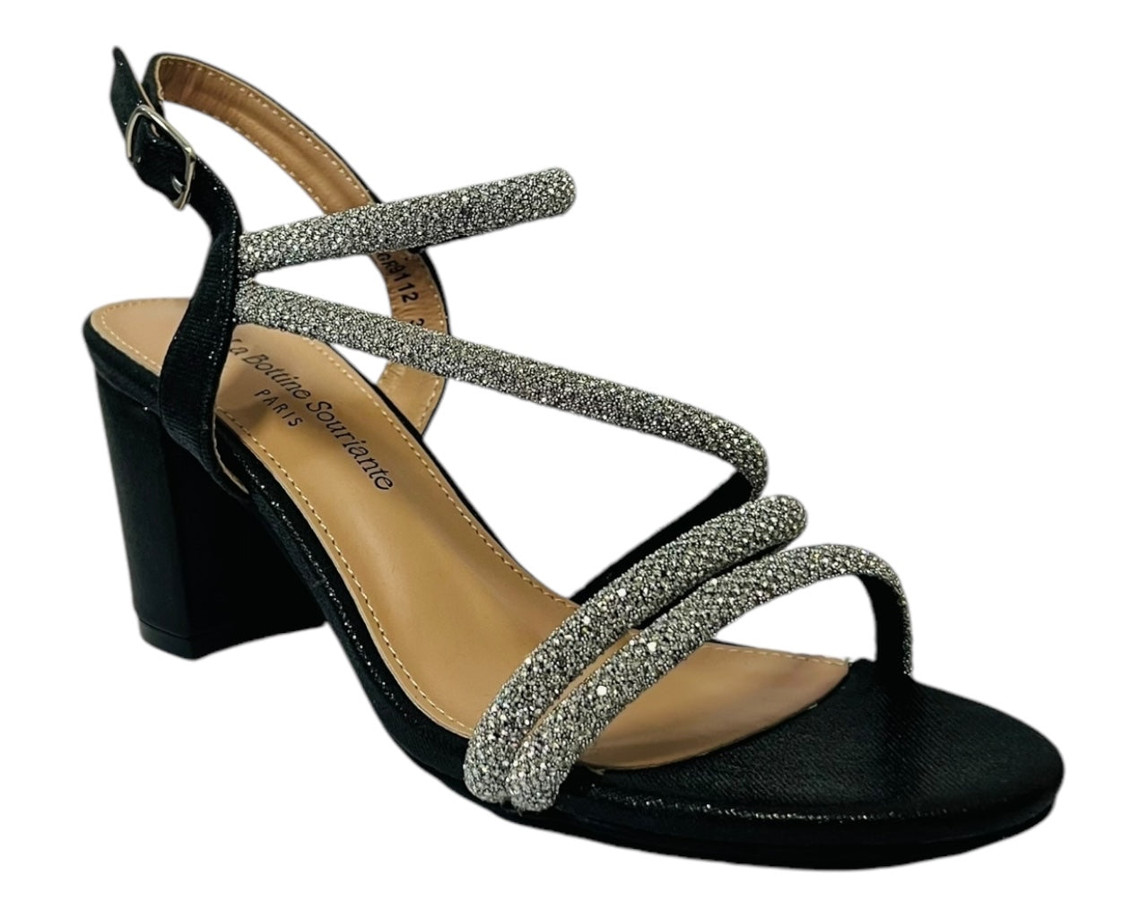 Women's Ankle Strap Glitter Block Heel Shoes