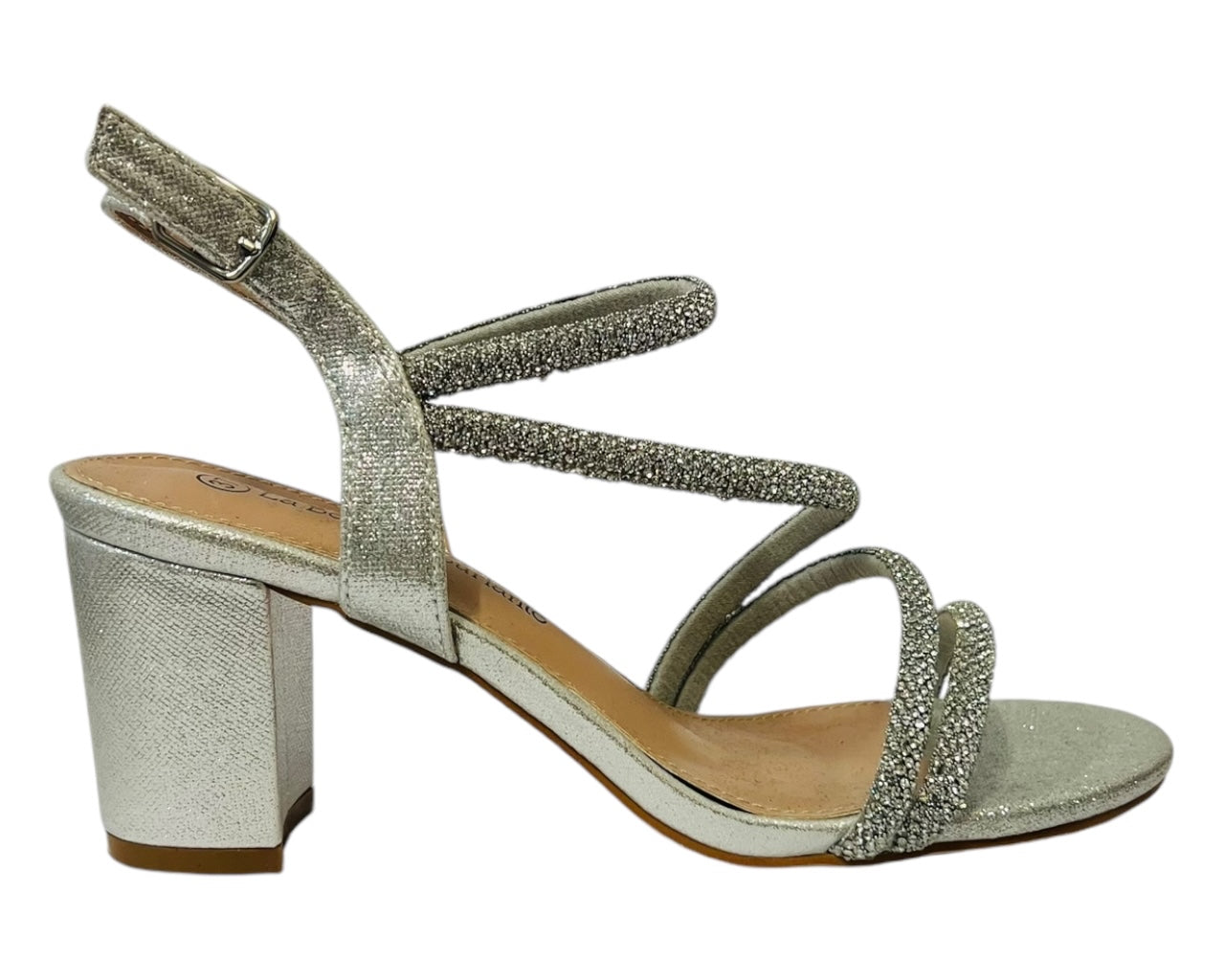 Women's Ankle Strap Glitter Block Heel Shoes