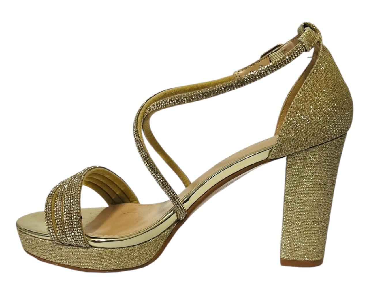 Women's Ankle Strap Diamante Block Heel Shoes