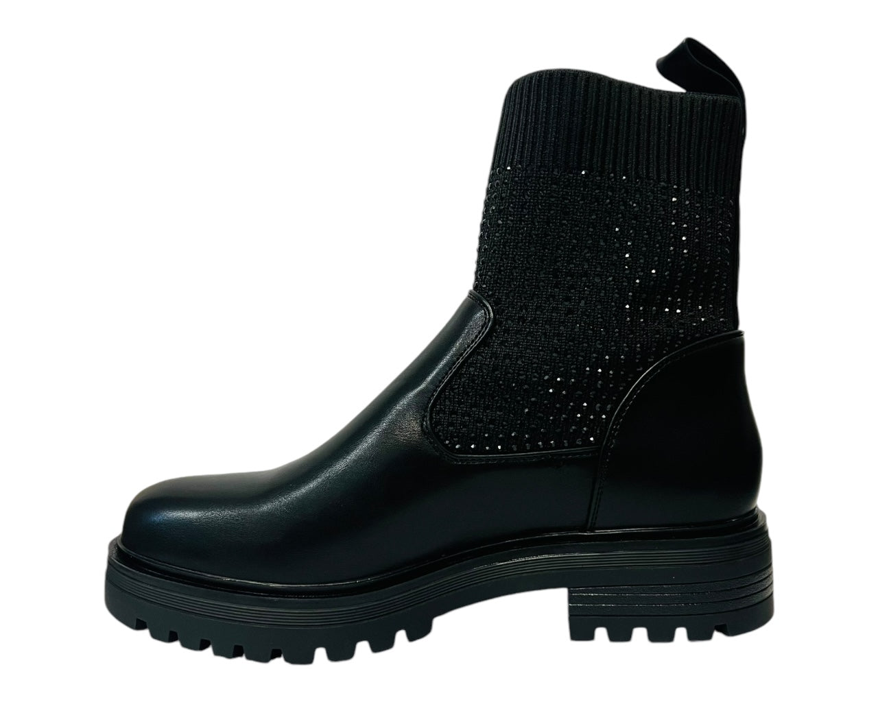 Women's Rhinestone Faux Leather Stretch Ankle Boots