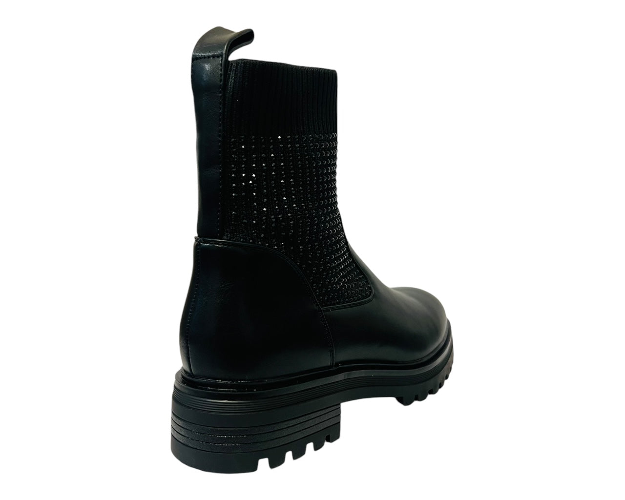 Women's Rhinestone Faux Leather Stretch Ankle Boots
