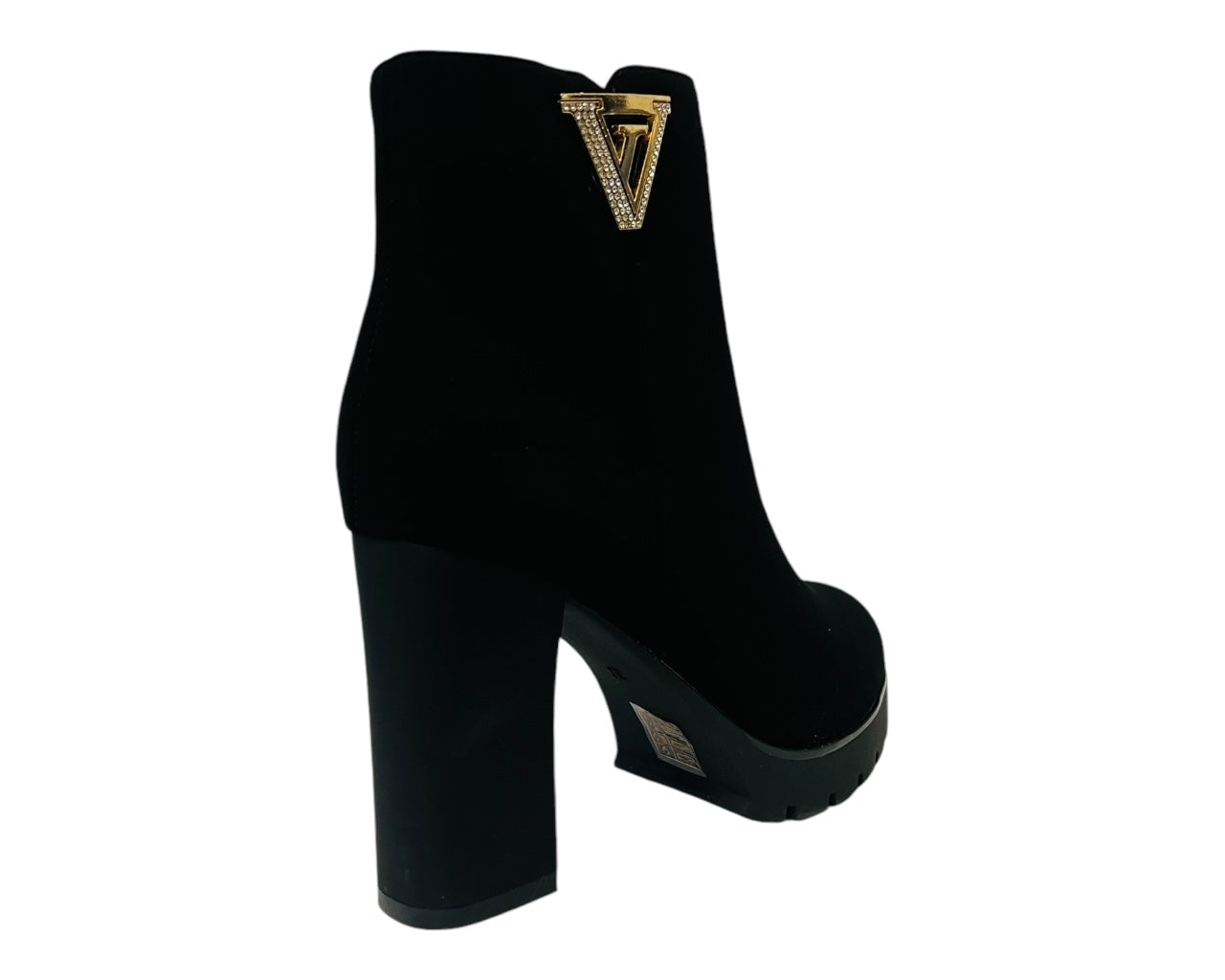 Women's Block High Heels Zip Ankle Boots Black Suede