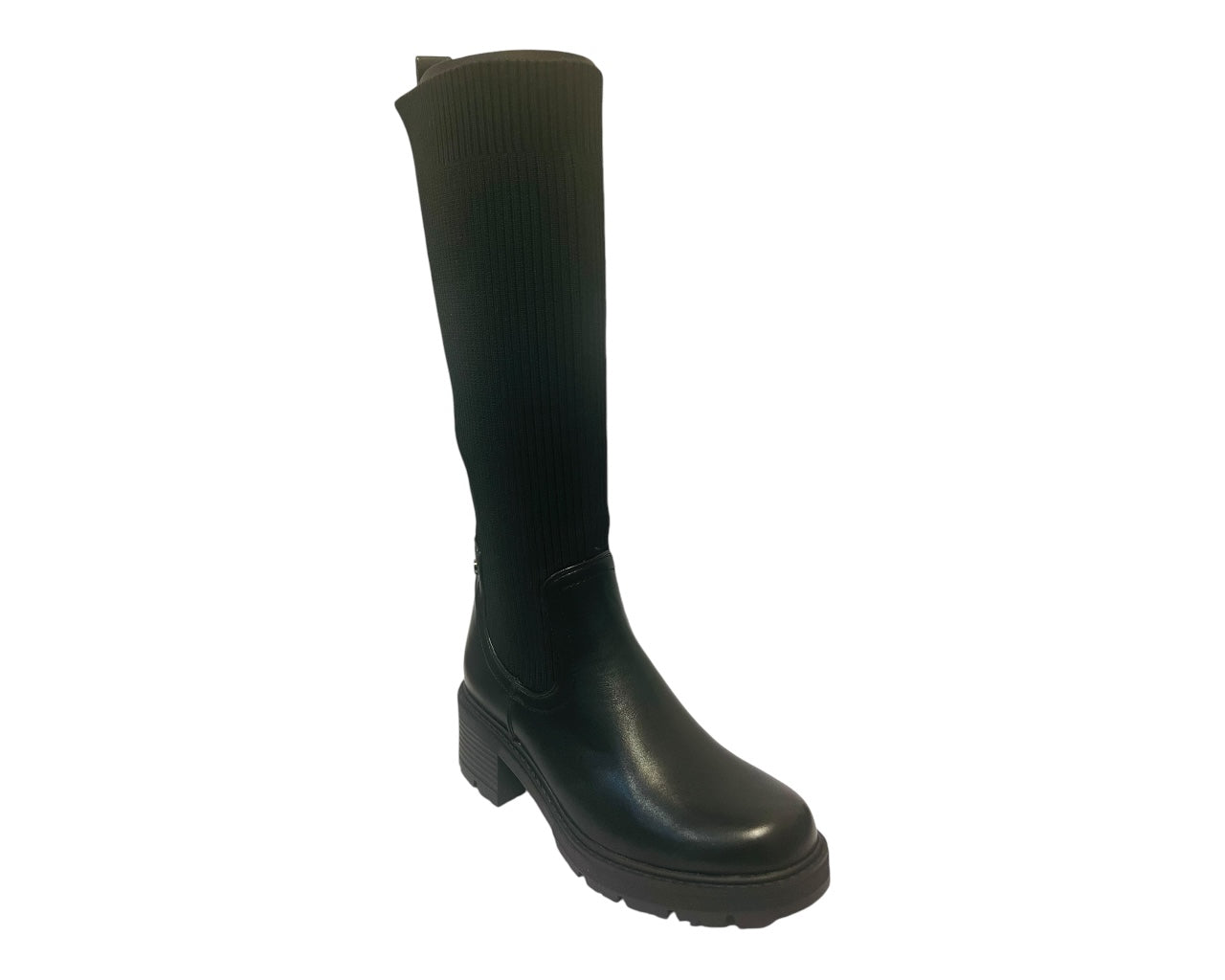 Women's Faux Leather Knee High Stretch Boots Black