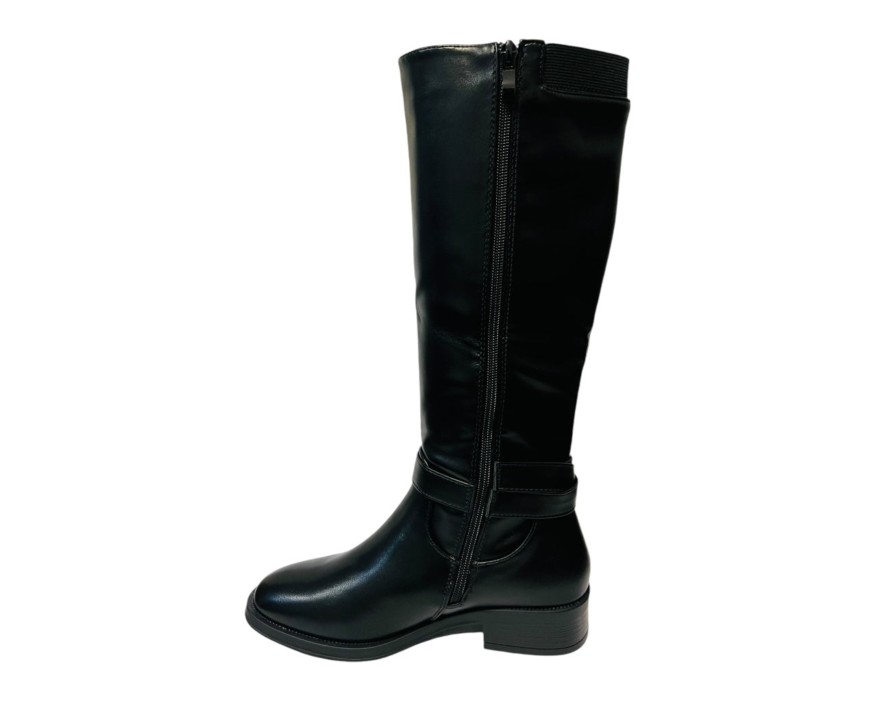 Women's 6301 Faux Leather Knee High Stretch Zip Boots Black