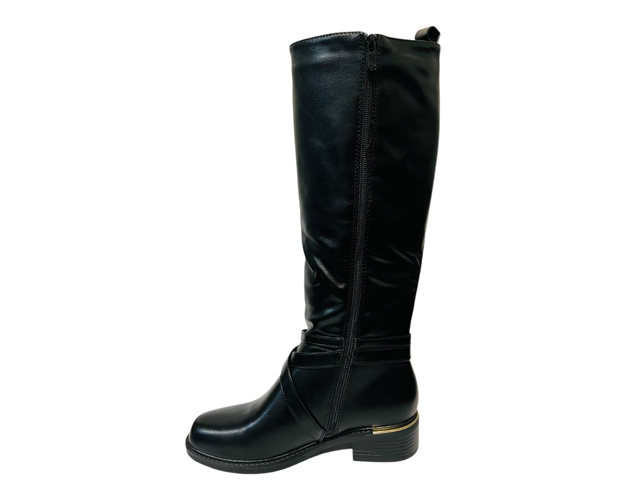 Women's CHC320 Faux Leather Knee High Stretch Zip Boots Black