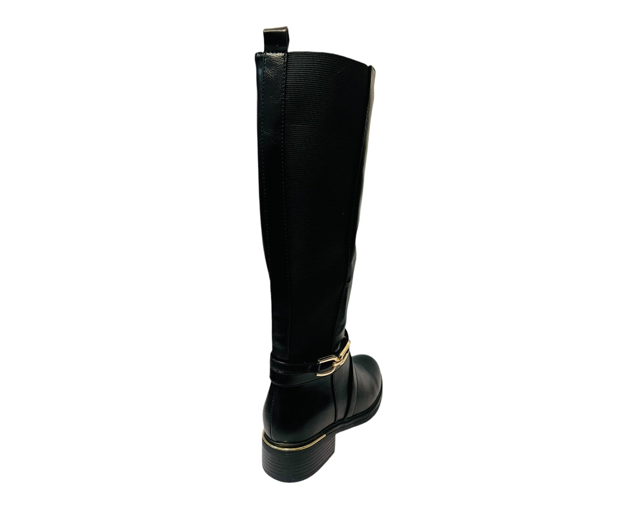 Women's CHC320 Faux Leather Knee High Stretch Zip Boots Black