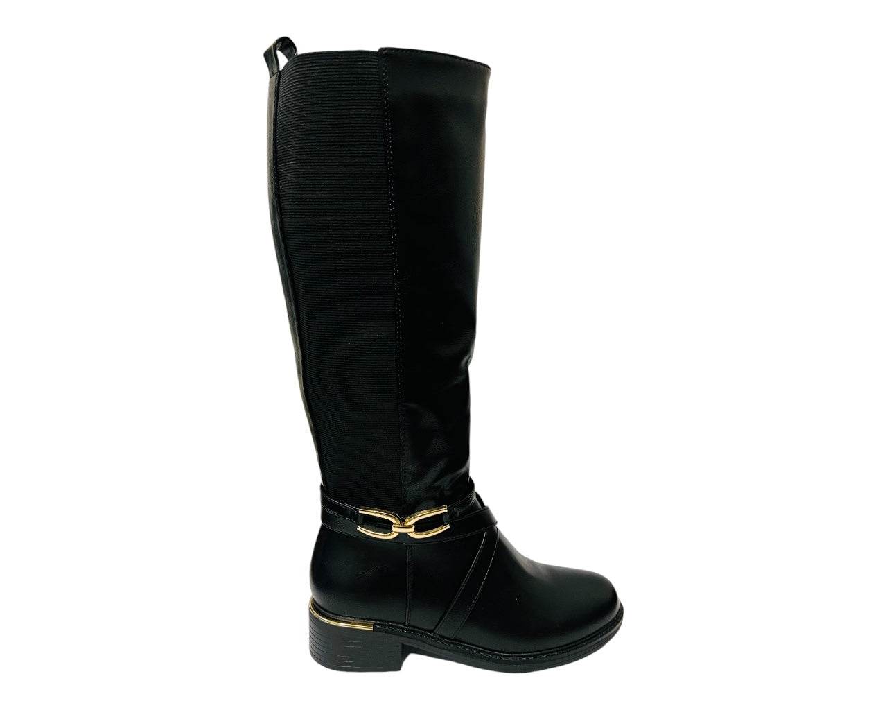 Women's CHC320 Faux Leather Knee High Stretch Zip Boots Black