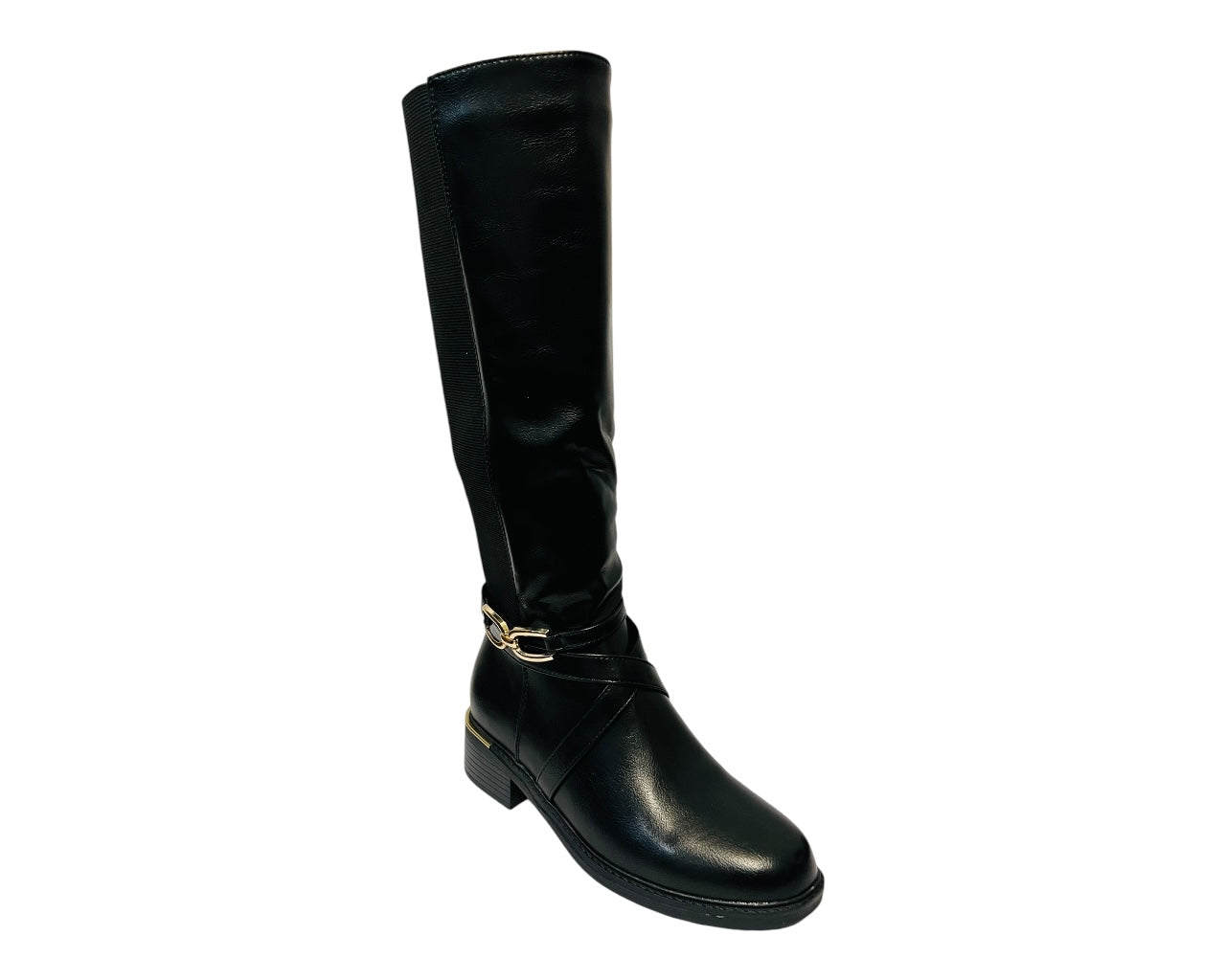 Women's CHC320 Faux Leather Knee High Stretch Zip Boots Black