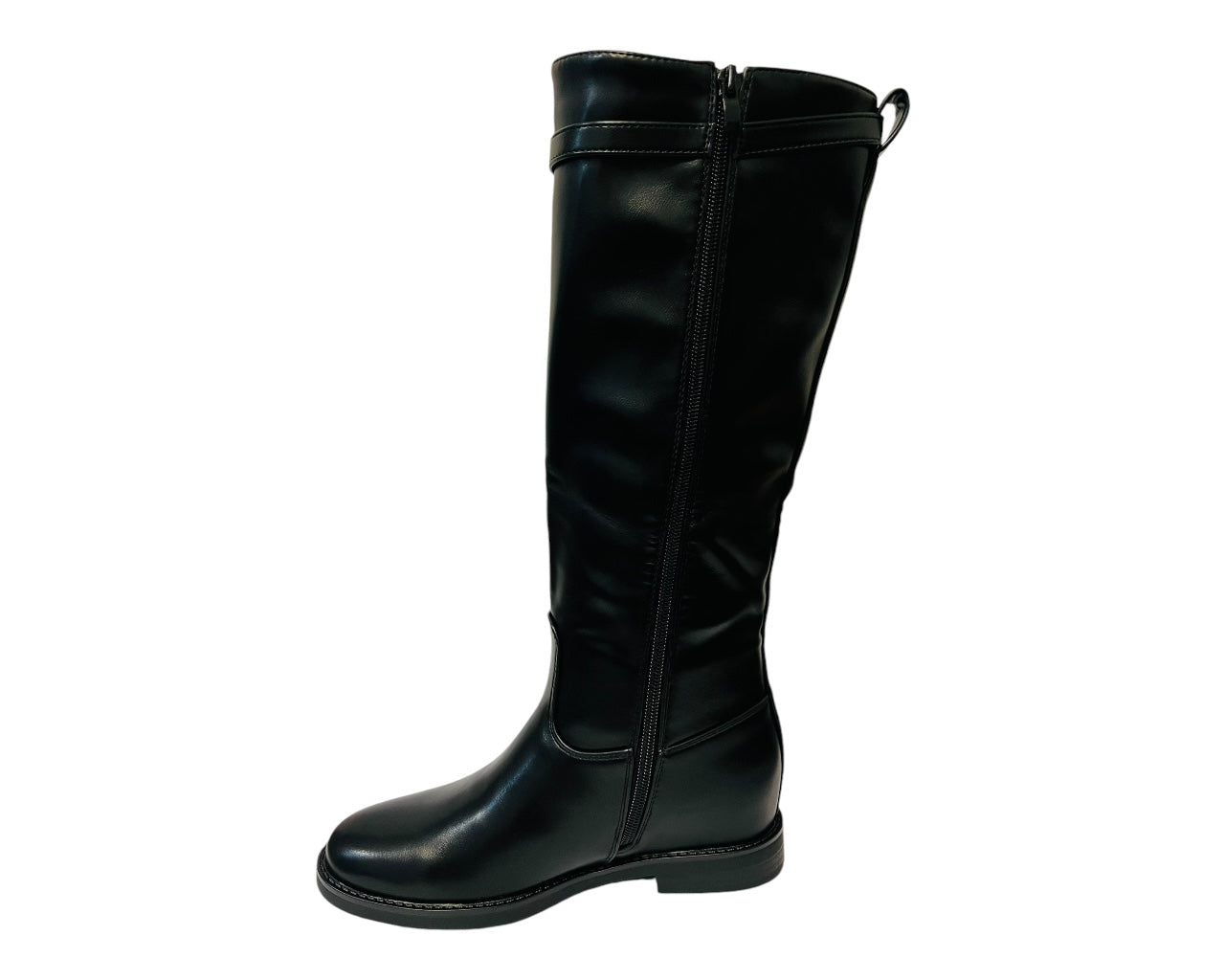 Women's 1610 Faux Leather Knee High Zip Boots Black