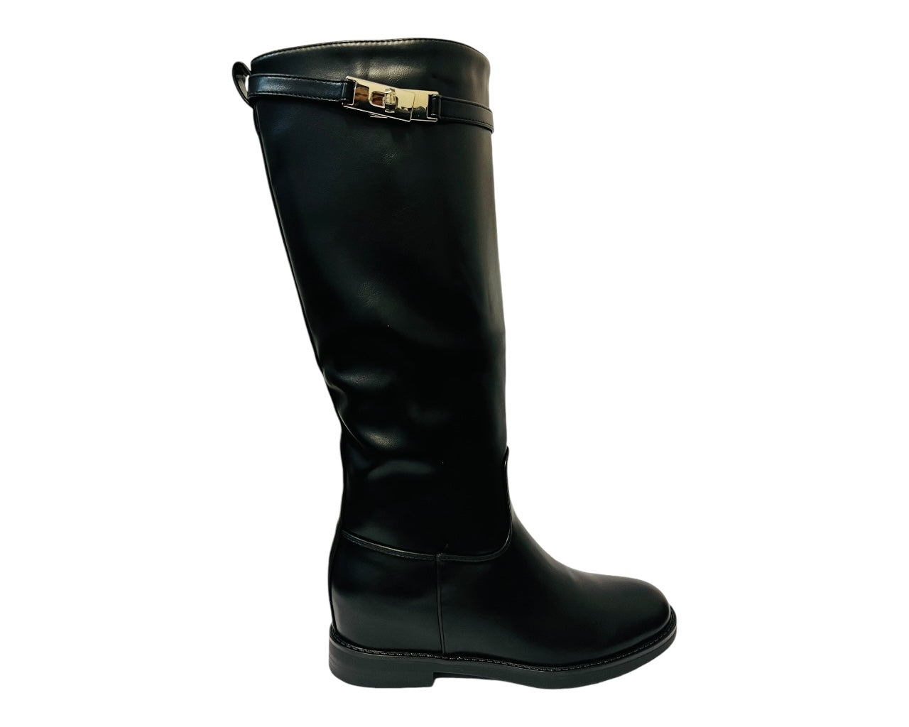 Women's 1610 Faux Leather Knee High Zip Boots Black