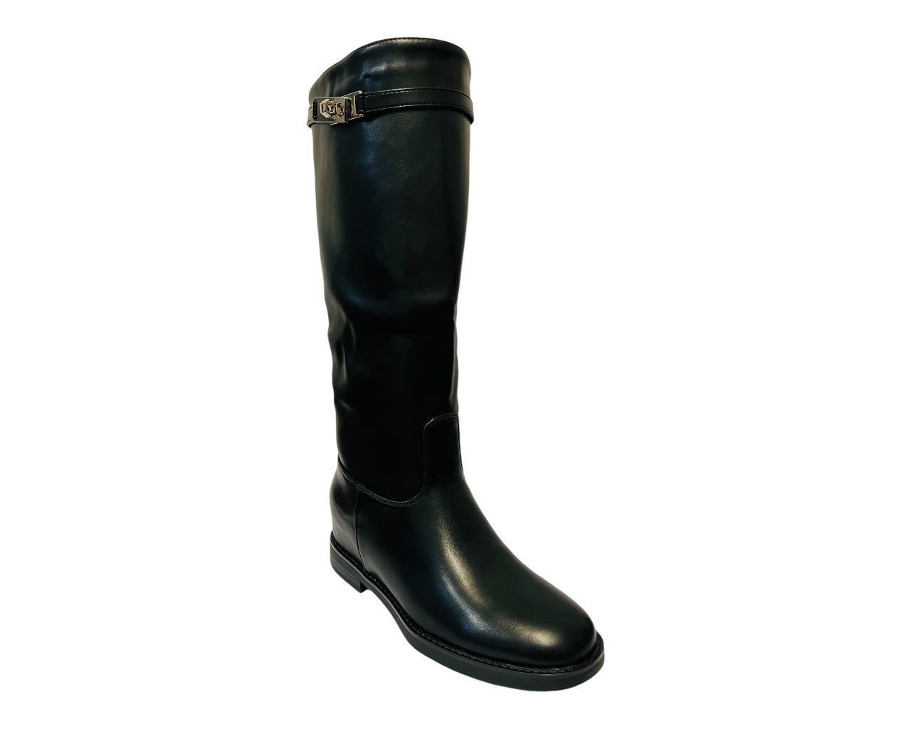 Women's 1610 Faux Leather Knee High Zip Boots Black