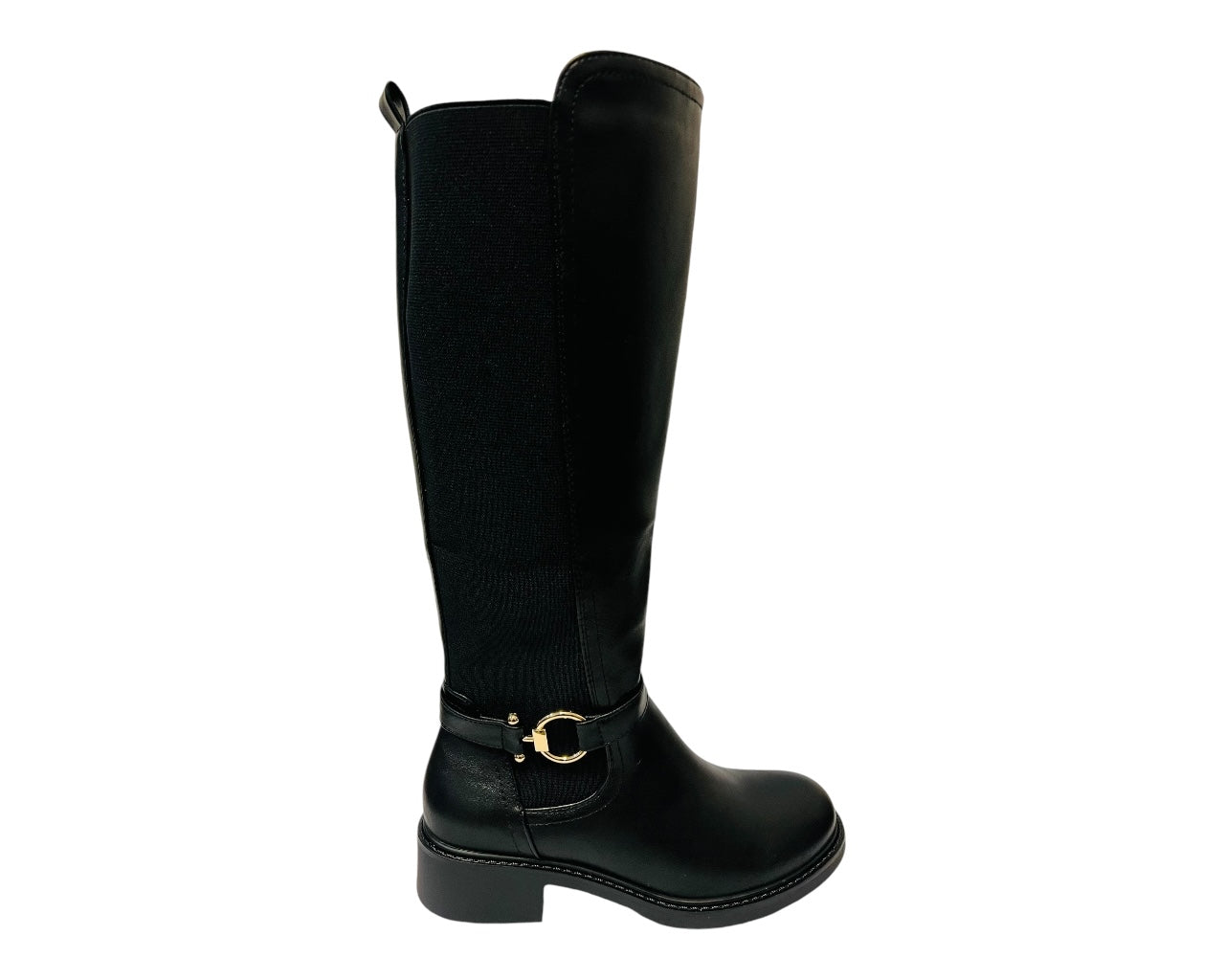 Women's RQ-51 Faux Leather Knee High Stretch Zip Boots Black