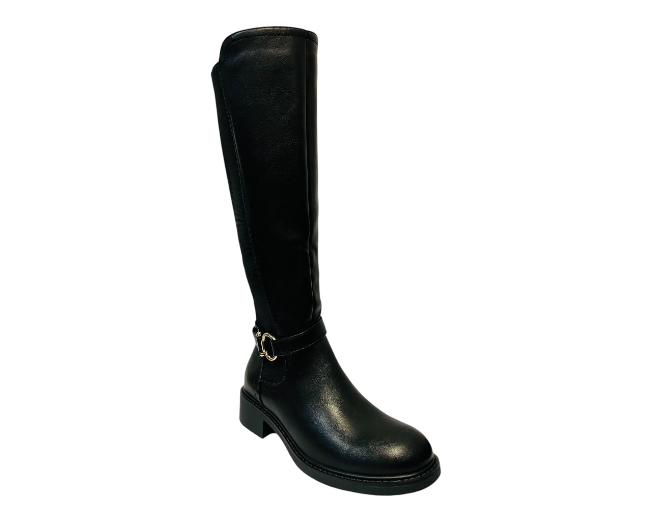 Women's RQ-51 Faux Leather Knee High Stretch Zip Boots Black
