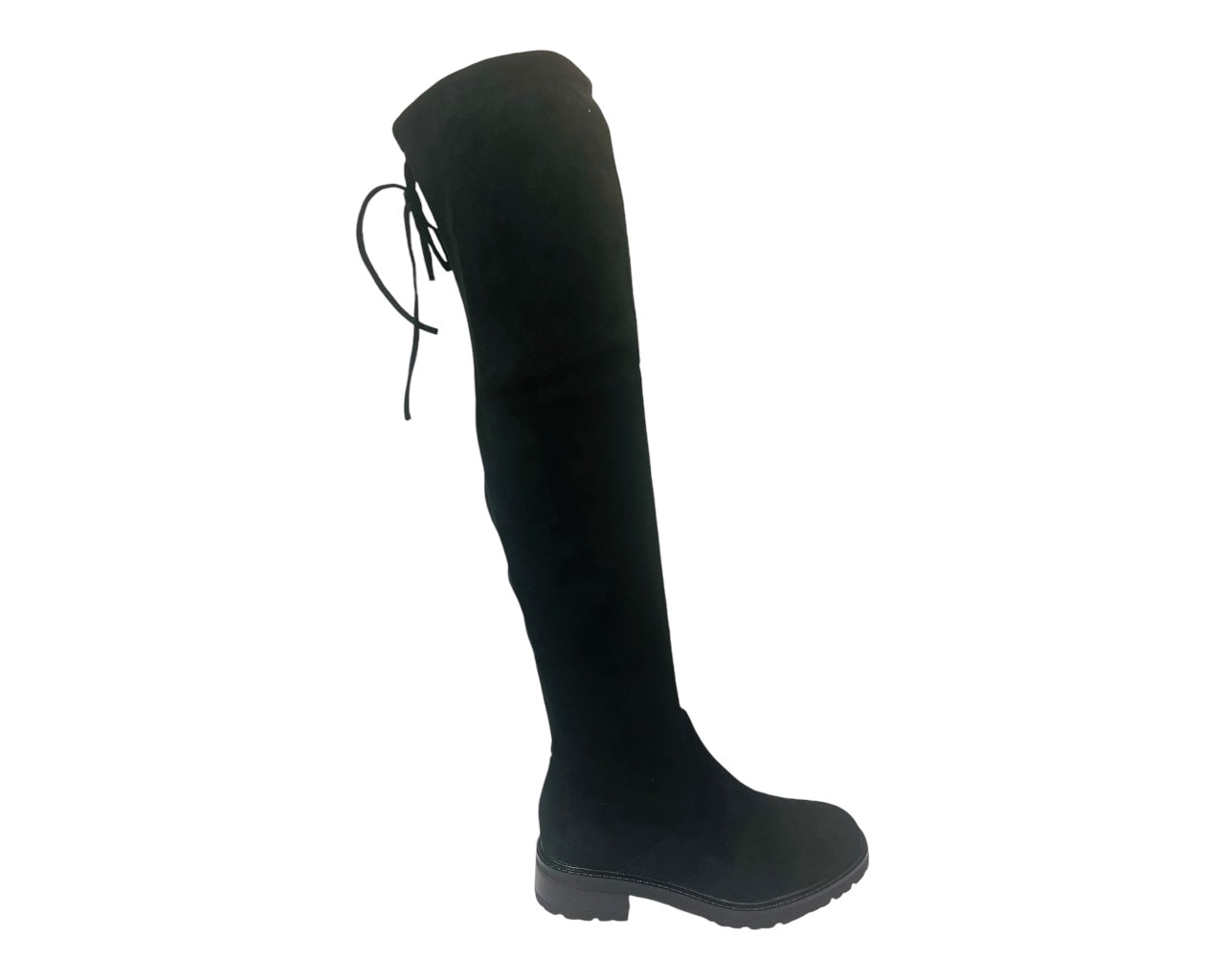 Women's Canvas Flat Heel Over the Knee Boots Black