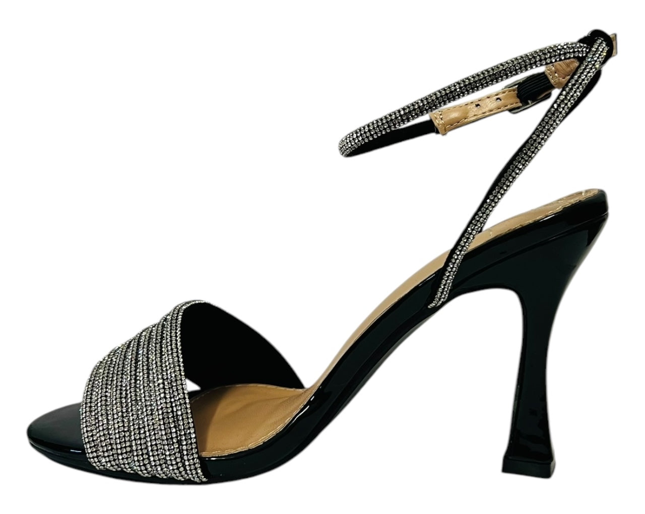 Women's Ankle Strap Diamante Spool Heel Shoes