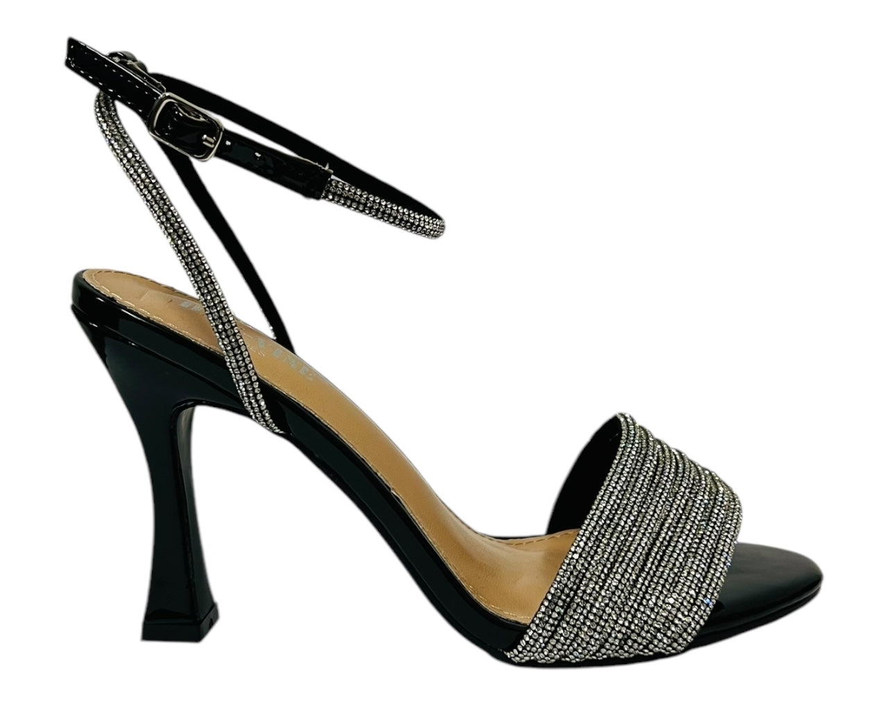 Women's Ankle Strap Diamante Spool Heel Shoes