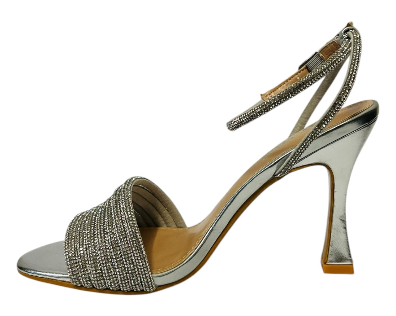 Women's Ankle Strap Diamante Spool Heel Shoes