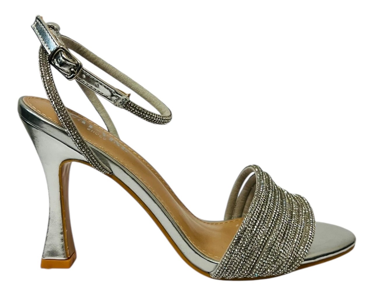 Women's Ankle Strap Diamante Spool Heel Shoes