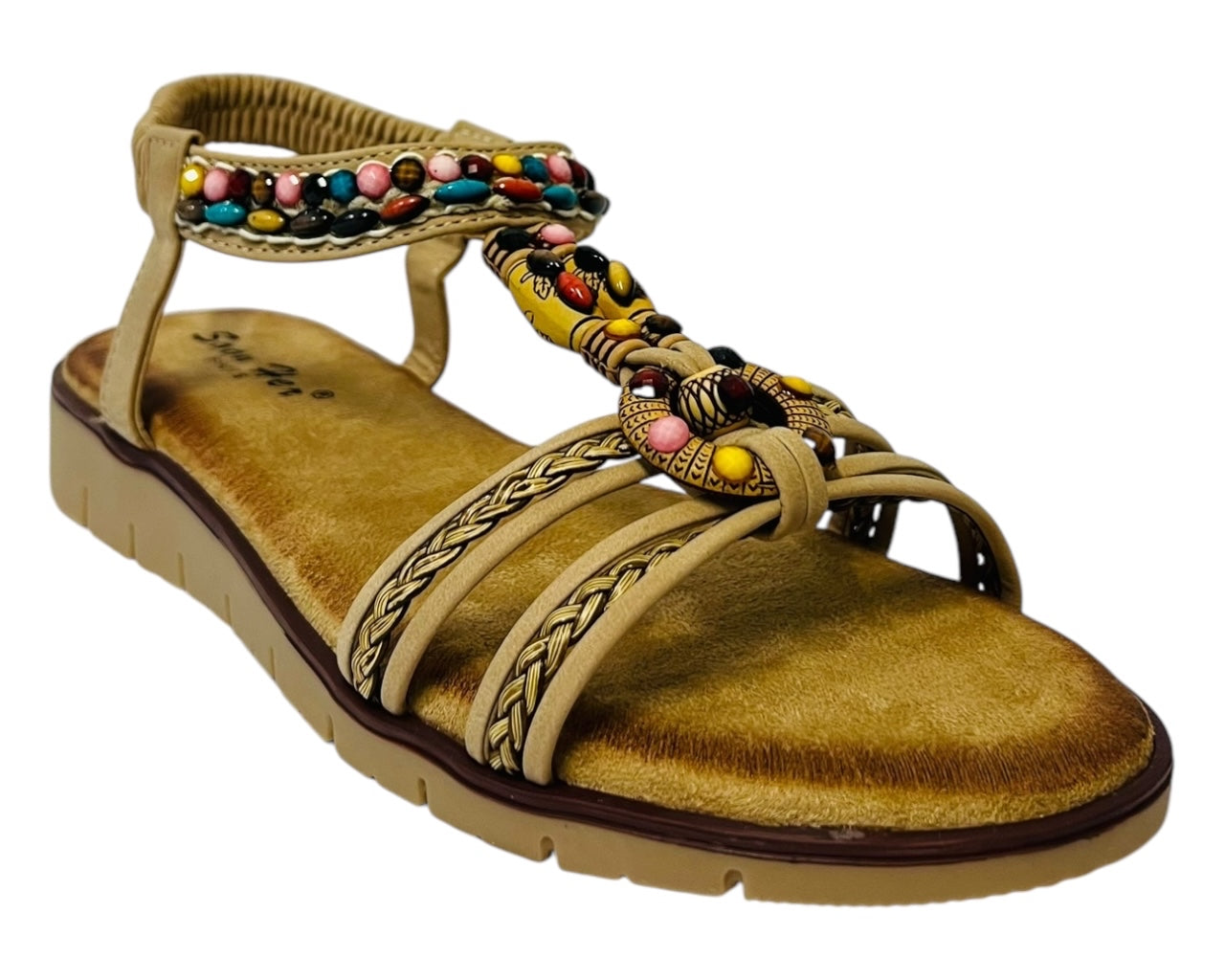 Women's Ankle Strap Flat Beaded Strappy Sandal
