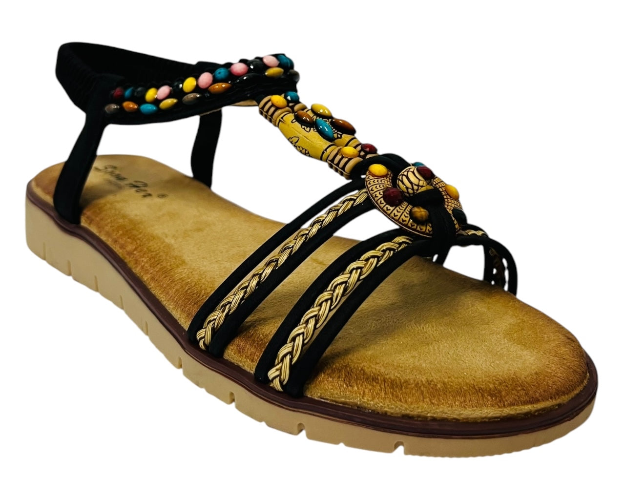 Women's Ankle Strap Flat Beaded Strappy Sandal