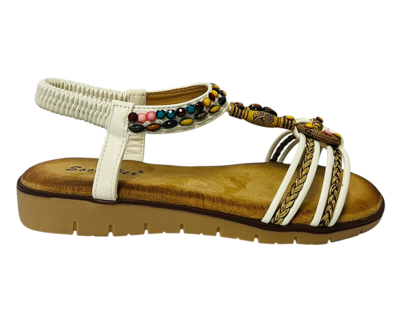 Women's Ankle Strap Flat Beaded Strappy Sandal