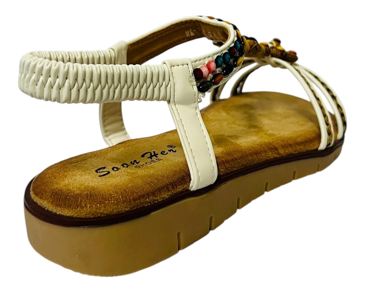 Women's Ankle Strap Flat Beaded Strappy Sandal