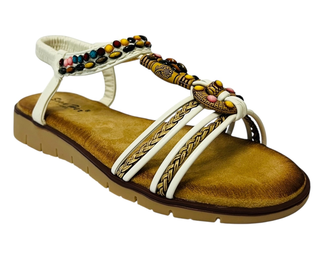 Women's Ankle Strap Flat Beaded Strappy Sandal