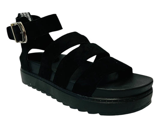Women's Faux Leather Suede Chunky Sole Gladiator Sandals Black