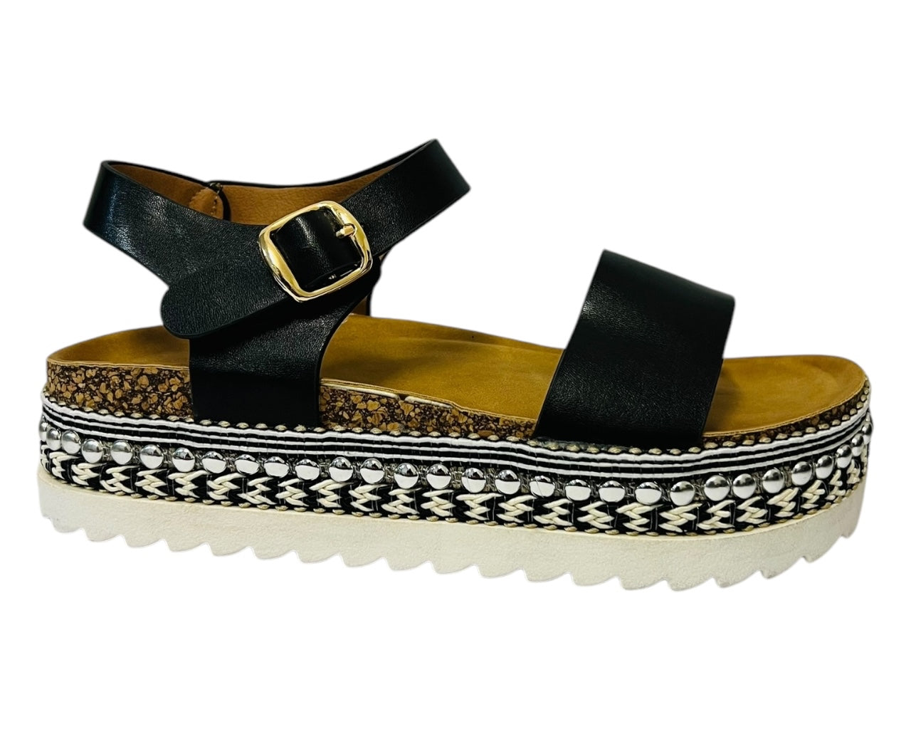 Women's Ankle Strap Faux Leather Wedge Sandals