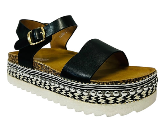 Women's Ankle Strap Faux Leather Wedge Sandals