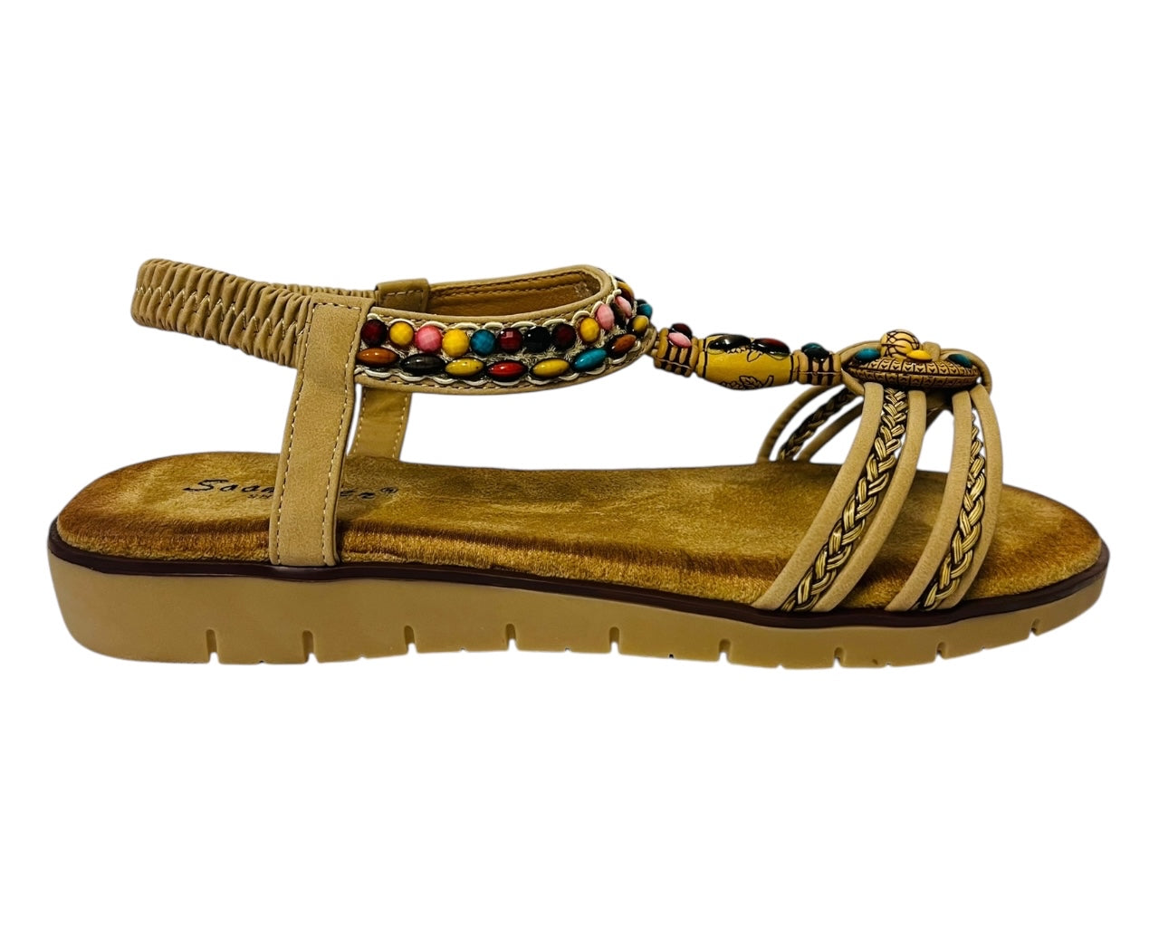 Women's Ankle Strap Flat Beaded Strappy Sandal
