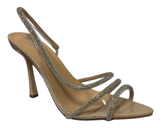 Women's Ankle Strap Rhinestone Stiletto Heel Shoes Beige