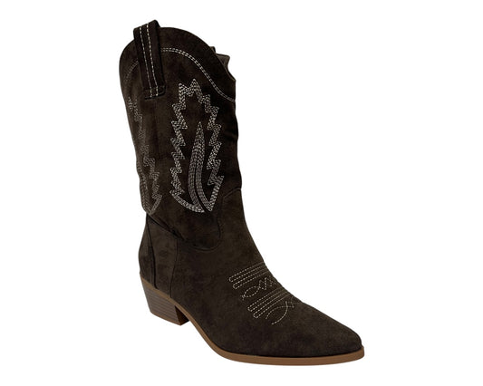Women's Western Embroidered Cowboy Mid Calf Boots Brown
