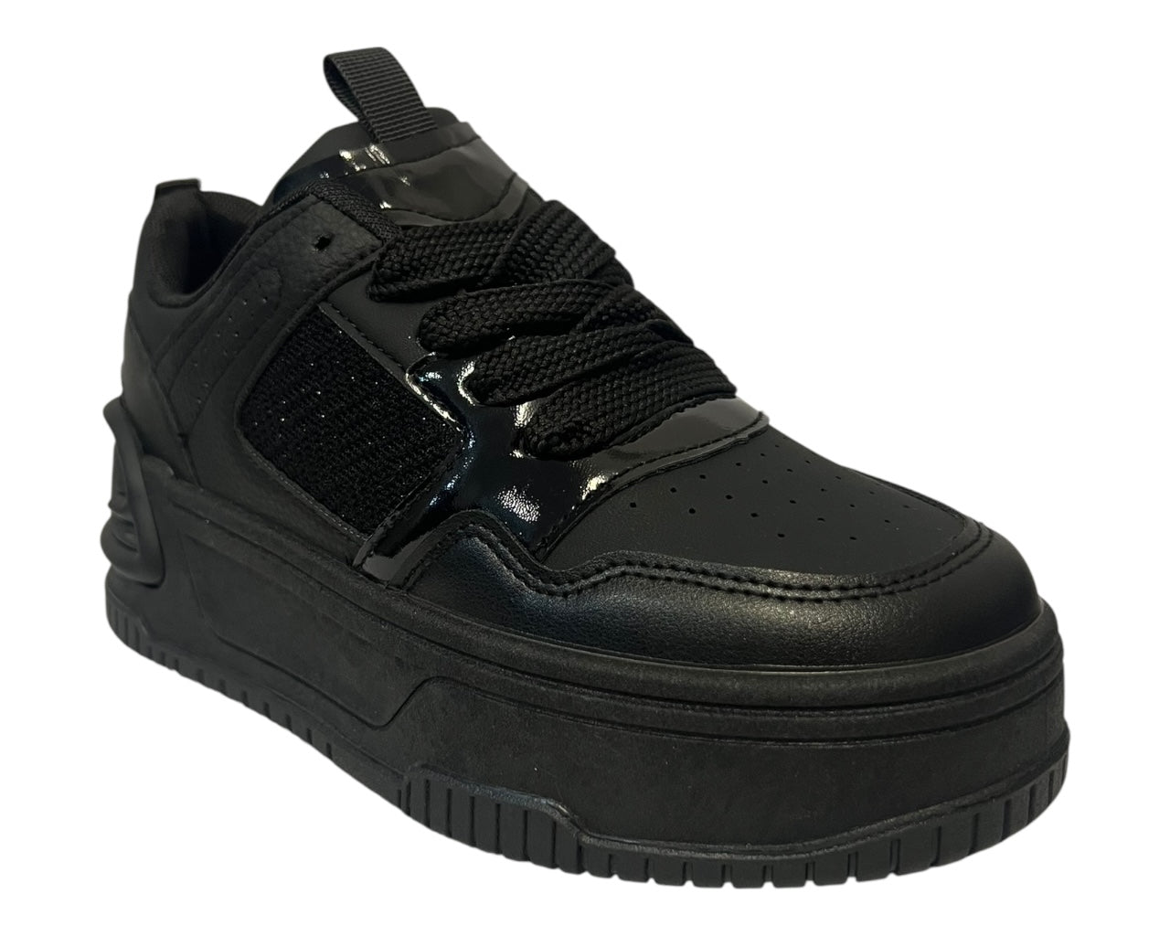 Faux Leather Chunky Sole Lace Up Trainers
