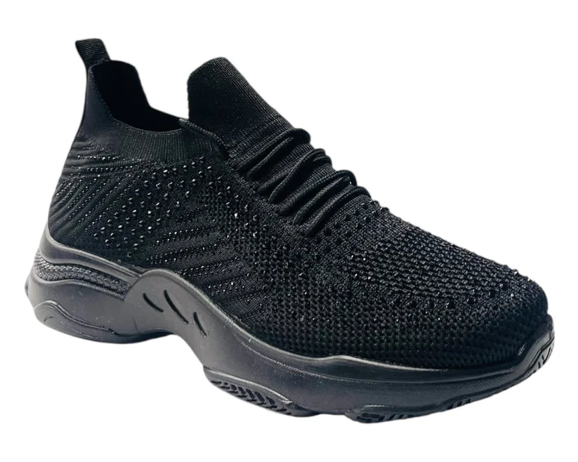 Diamante-Embellished Sock-Style Lace-Up Sneakers