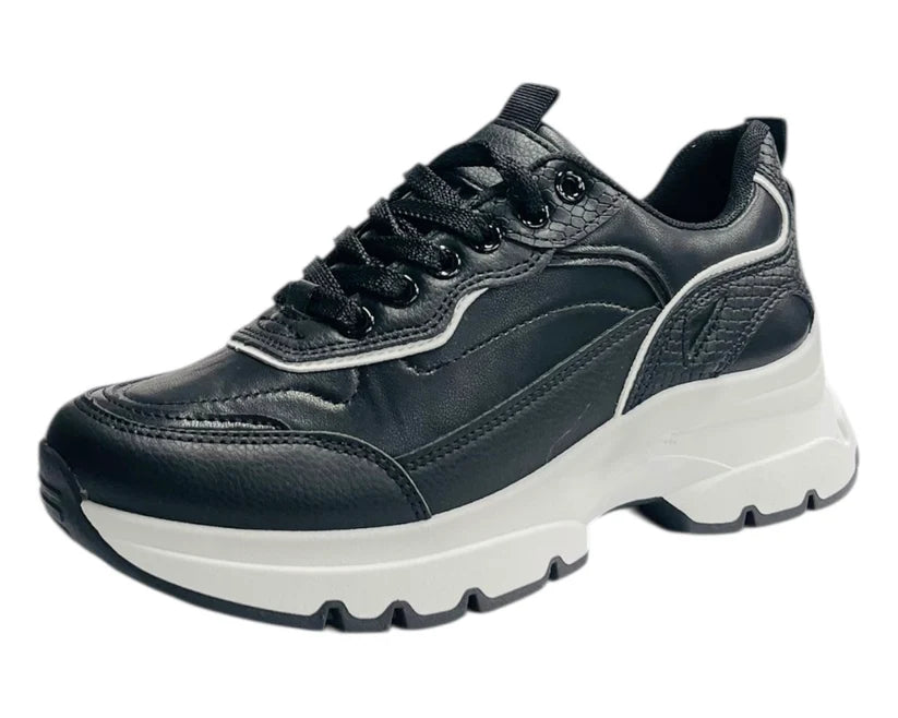 Chunky-Sole Faux Leather Lace-Up Sneakers